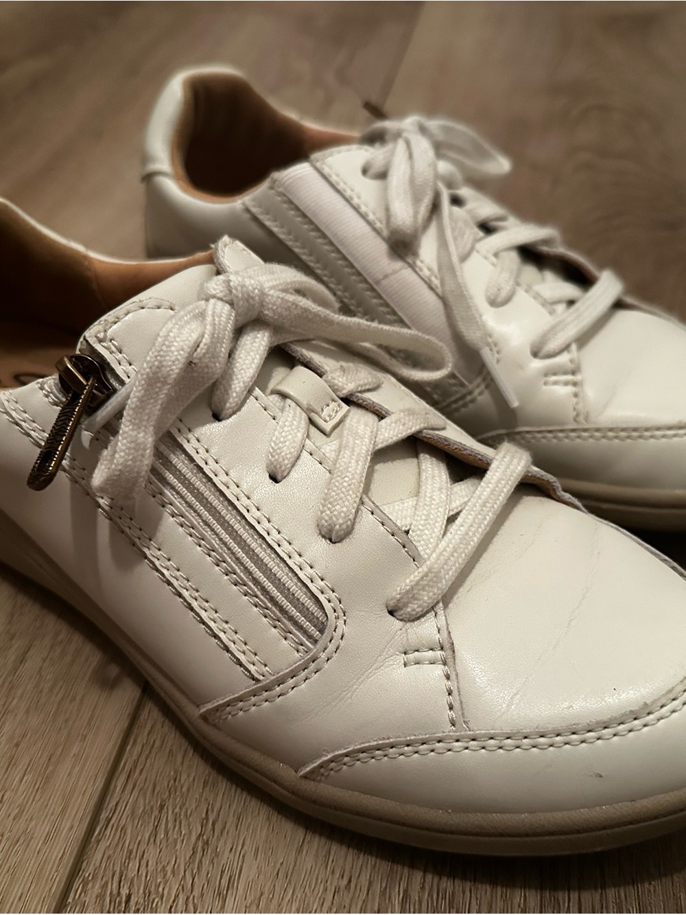 Clarks White Leather Lace-Up Sneakers with Side Zip Detail